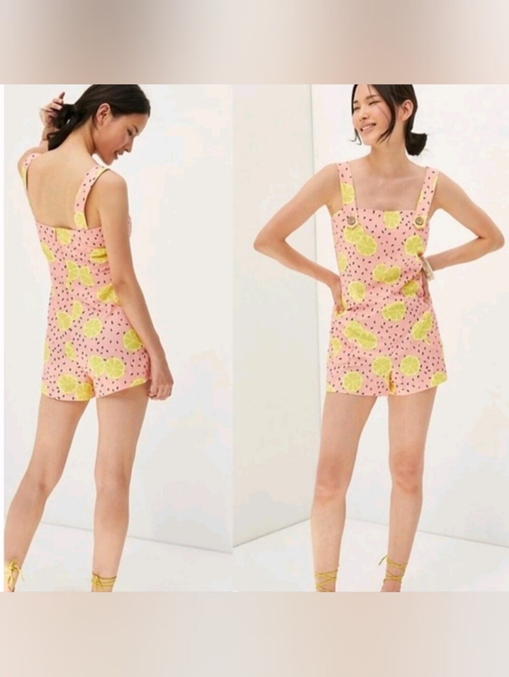🌼B2G1🌼 Hutch Anthropologie Pink Lemon-Print Short Romper